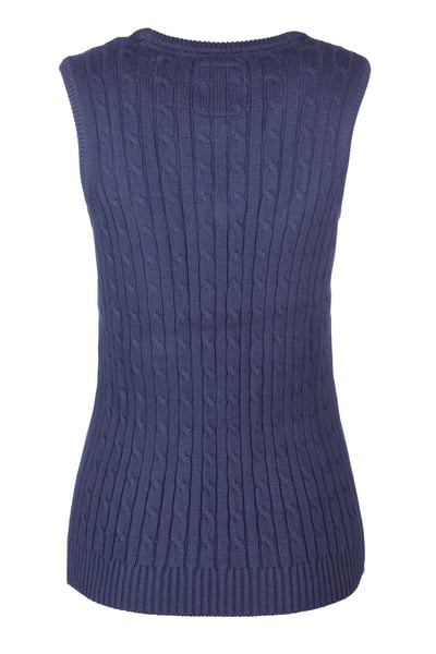 Ladies V Neck Cable Knit Vest- Emma - Navy