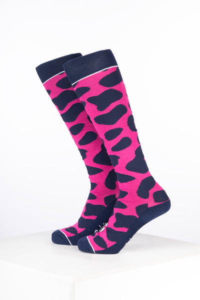 Women’s Bamboo Rich Cow Print Riding Socks - Cow Bonbon/Navy