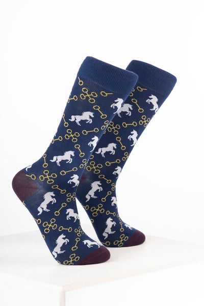 Damen-Knöchelsocken mit Pferdemotiv - Trensenmuster Marineblau