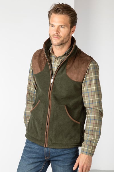 Men's Lined Fleece Gilet - Huggate Extra - Marl Khaki