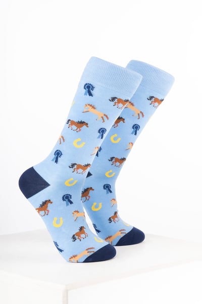 Damen-Knöchelsocken mit Pferdemotiv - Pony & Rosette Sanftes Blau