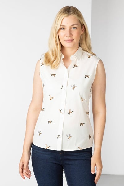 Ladies Sleeveless Shirt With Collar - Wistow II - Flying Ducks White
