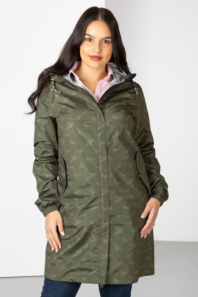 Ladies 3/4 Length Waterproof Jacket with Hood - Khaki Pheasant