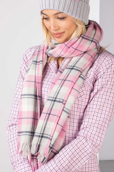 Ladies Checked Scarf - Polly - Pink
