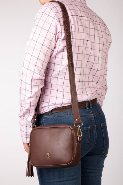 Ladies Leather Cross-Body Bag - Helmsley - Chestnut/Plaited