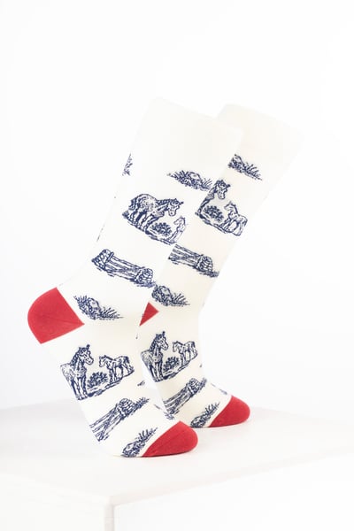 Damen-Knöchelsocken mit Pferdemotiv - Reitsport-Leben Creme