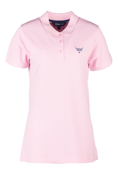 Ladies Highland Cow Polo Shirt - Kirby - Soft Pink