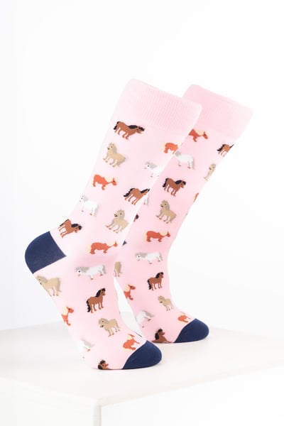 Women’s Bamboo Rich Horse Print Ankle Socks - Shetland Soft Pink