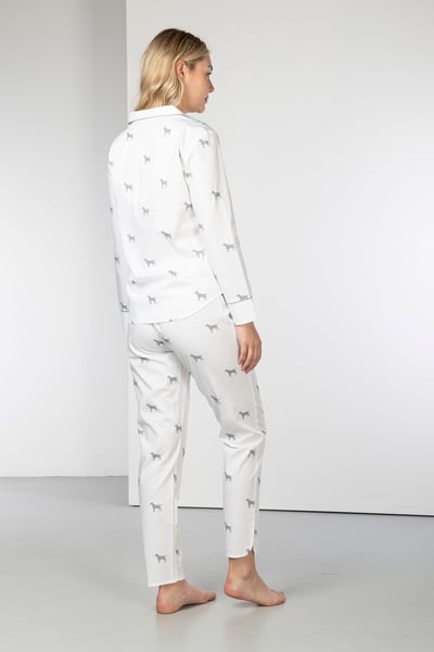 Ladies 100% Cotton Pyjama Sets - White/Grey Labrador
