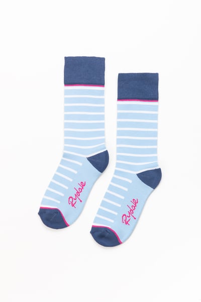 Ladies Striped Ankle Socks - Soft Blue