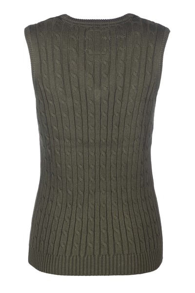 Ladies V Neck Cable Knit Vest- Emma - Khaki