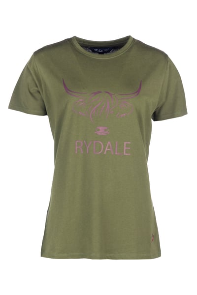 Ladies Highland Cow T-Shirt - Kirby - Olive