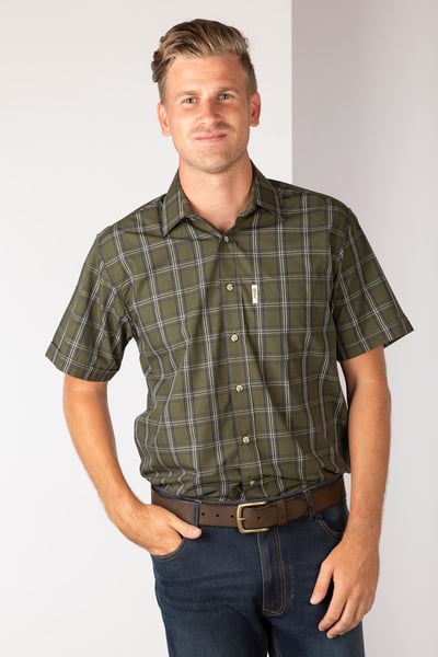 Men's Short Sleeved Check Shirts - Wetwang Dark Olive