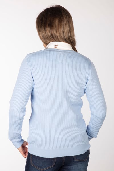 Ladies V Neck Ribbed Jumper - Gemma - Soft Blue