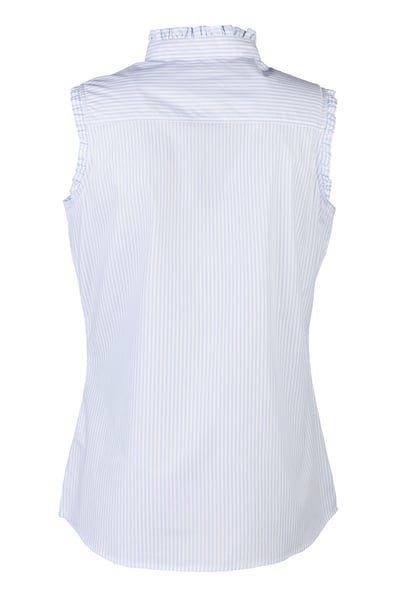 Ladies Ruffled Sleeveless Shirt - Ivy - Blue Stripe