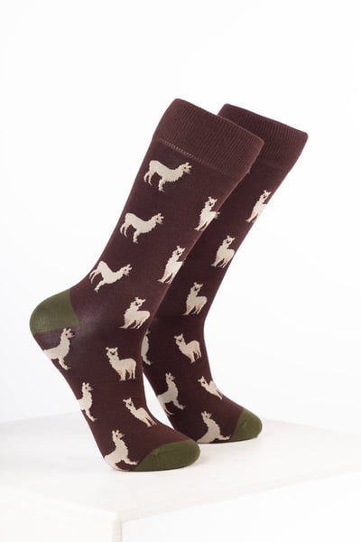 Men’s Bamboo Rich Animal Ankle Socks - Llama Brown