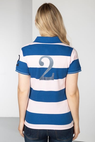 Ladies Striped Polo Shirt - Chloe - Blue/Sorbet