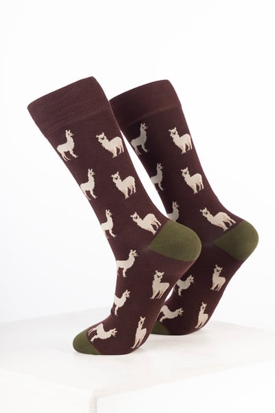 Men’s Bamboo Rich Animal Ankle Socks - Llama Brown