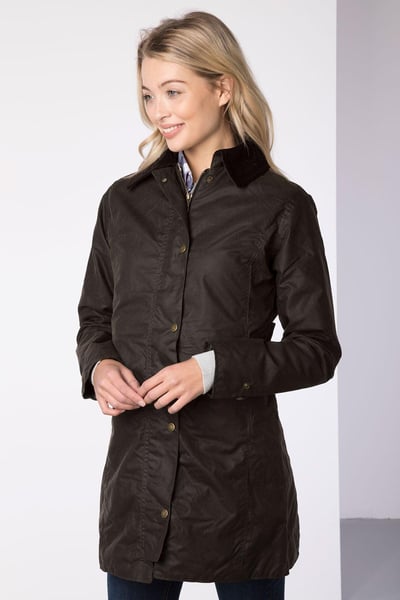 Ladies Long Wax Jacket - Hannah - Olive