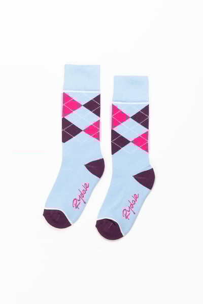 Junior Knee Length Socks - Argyle Soft Blue/Berry