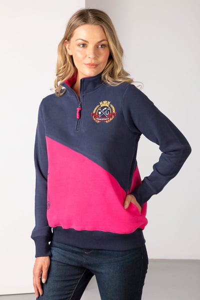 Ladies Diagonal Horse Sweatshirt - Navy/Bonbon