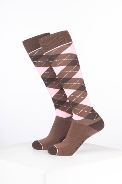 Women’s Bamboo Rich Argyle Riding Socks - Argyle Mocha/Soft Pink/Brown