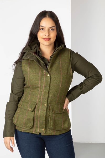 Ladies Tweed Waistcoat - Helmsley - Dark Green