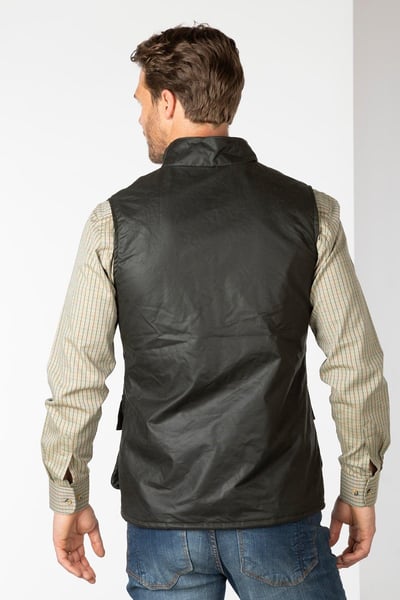 Men's Fleece Lined Wax Waistcoat - Richmond - Olive