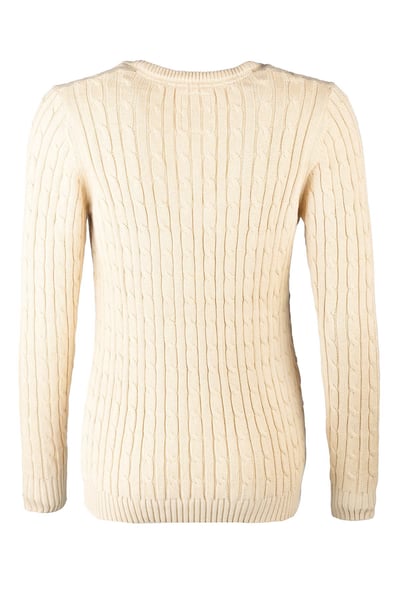 Ladies V Neck Cable Knit Jumper - Emma - Beige