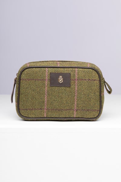 Large Tweed Makeup Bag - Helmsley - Dark Green