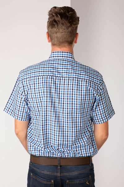 Men's Short Sleeved Check Shirts - Richmond Navy/Blue