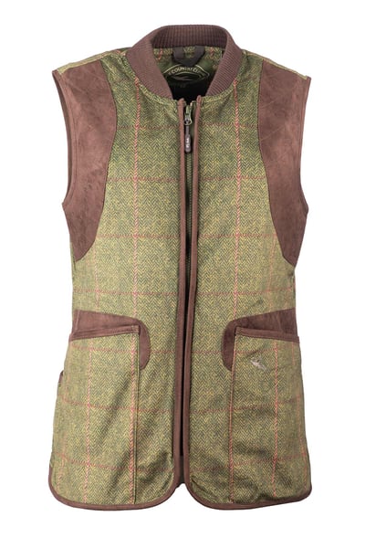 Ladies Tweed Print Shooting Waistcoat - Danby - Olive