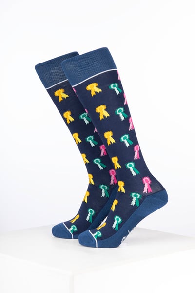 Junior Bamboo Rich Reitsocken mit Pferdemotiv - Rosette Marineblau