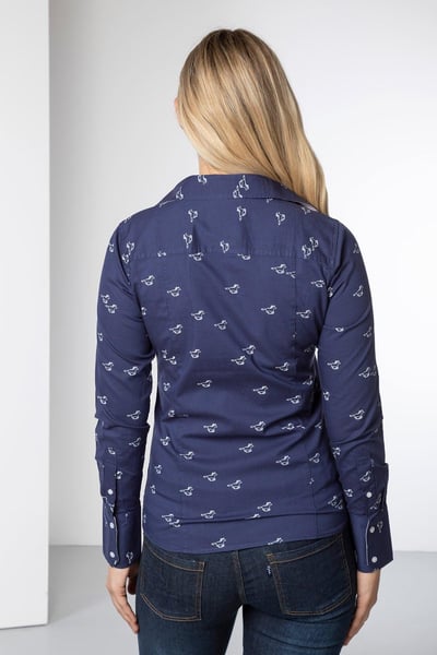 Ladies Oxford Cotton Printed Shirt - Audrey - Navy