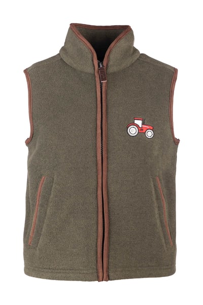 Junior Fleece Waistcoat - Huggate - Tractor Khaki/Red
