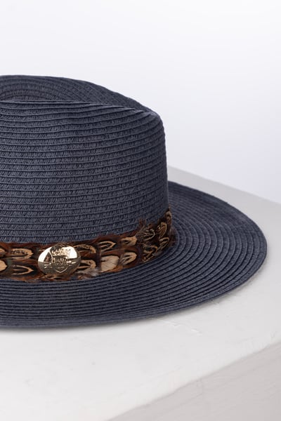 Ladies Feather Panama Summer Hat - Helmsley - Navy