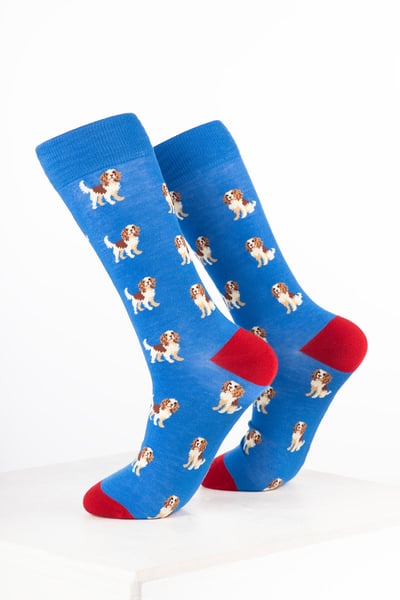 Men’s Bamboo Rich Dog Ankle Socks - Spaniel Blue