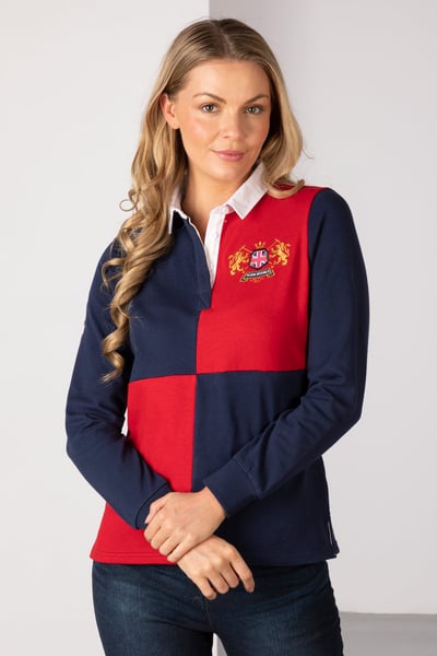 Damen-Rugby-Shirt – Cropton Quartered - Marine/Rot