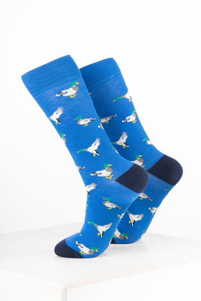 Men's Bamboo Rich Bird Ankle Socks - Duck Blue