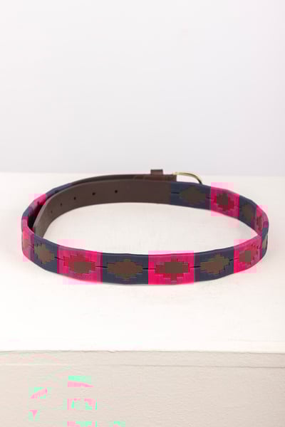 Ladies Slim Leather Polo Belt - Ripon - Navy/Bonbon