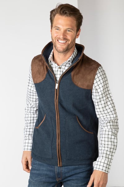Men's Lined Fleece Gilet - Huggate Extra - Marl Navy