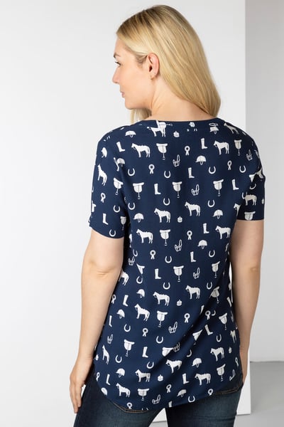 Ladies Short Sleeve Blouse - Wistow II - Horse Print Navy