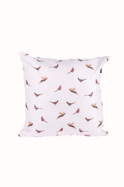 Country Print Cushion Cover - Dog, Duck, Hare & Pheasant - Pheasant White
