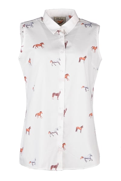 Ladies Sleeveless Shirt With Collar - Wistow II - Horse White