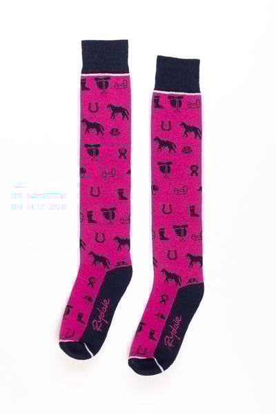 Ladies Horse Print Knee Length Riding Socks - Bonbon