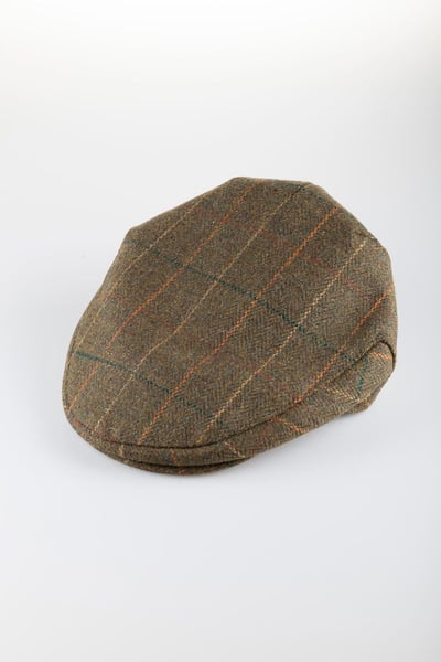 Men's Keepers Tweed Flat Cap - Danby - Olive/Orange Check