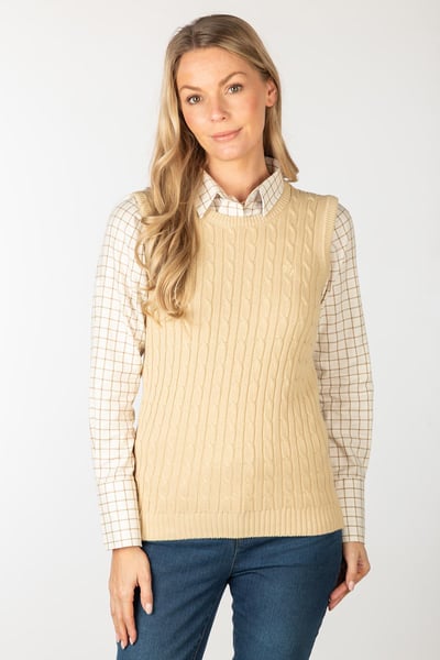 Ladies Crew Neck Cable Knit Vest - Emma - Beige