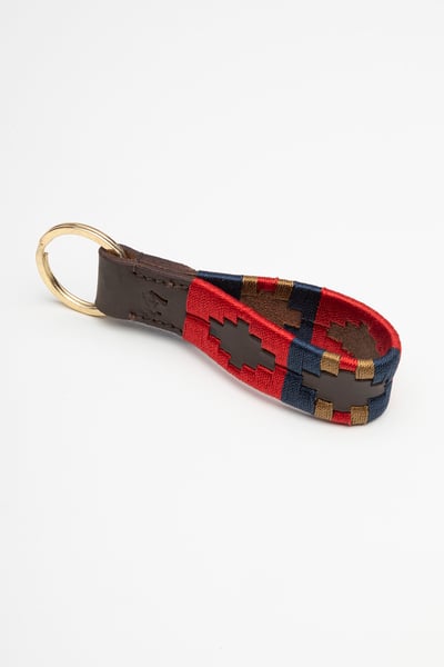 Leather Loop Polo Keyring - Askwith - Navy/Red/Gold