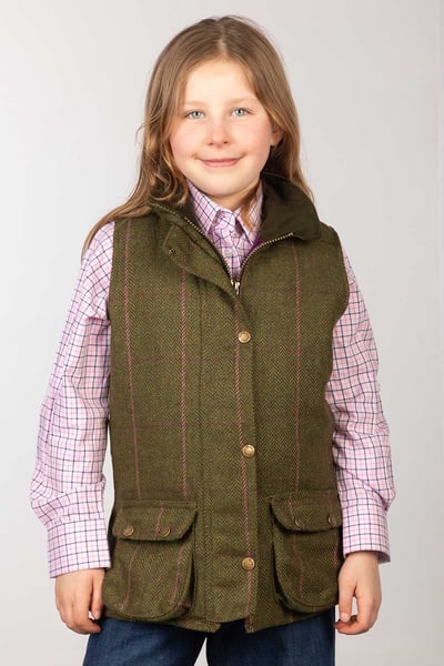Weste aus Tweed für Mädchen - Dunkelgrüner Tweed