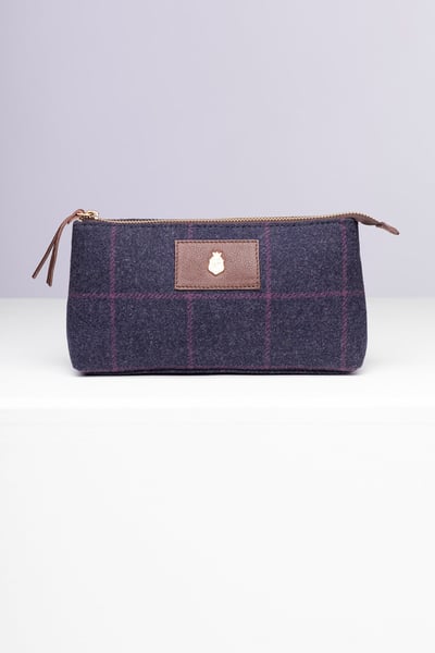 Tweed Makeup Pouch - Helmsley - Navy Check